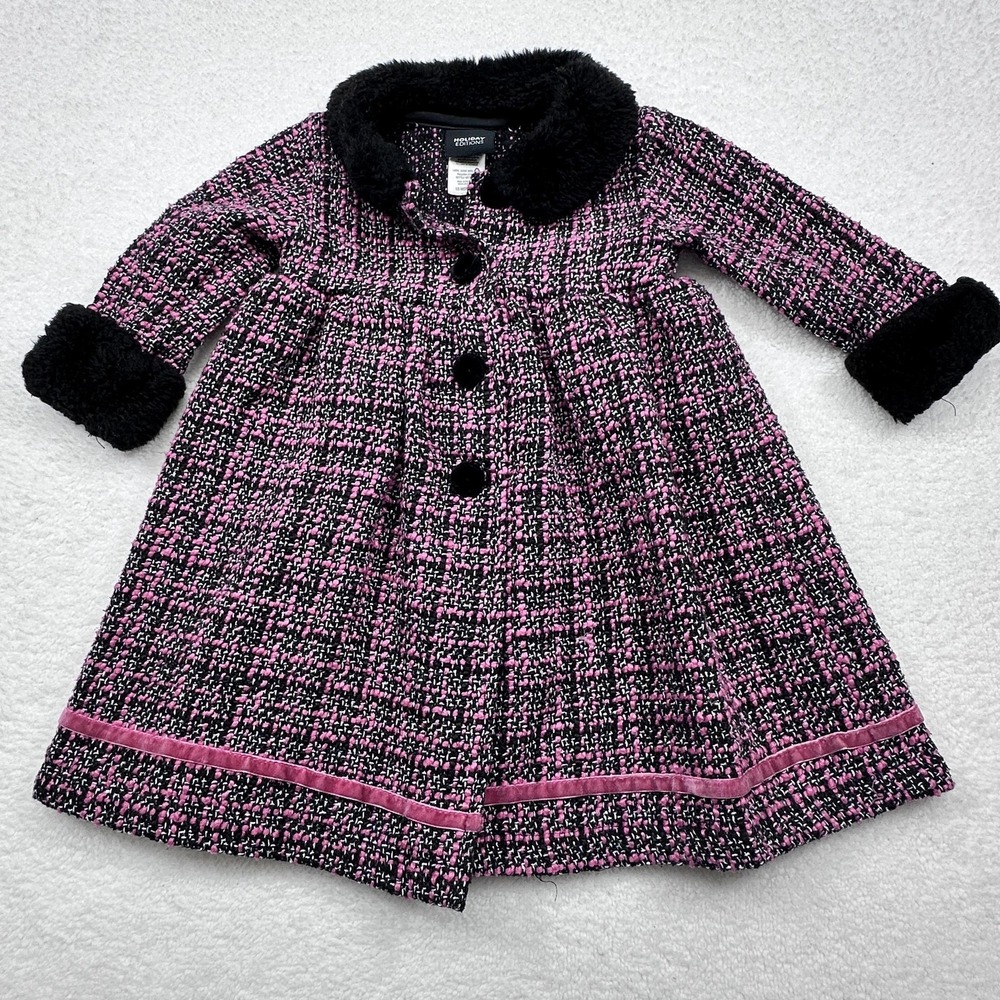 Holiday Editions Coat Girls 12-18 Months Pink Tweed Faux Fur Holiday Dressy